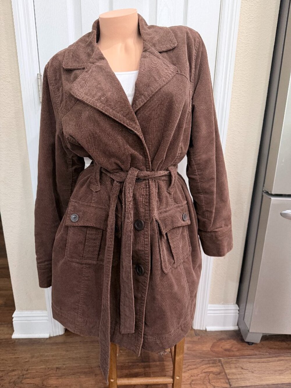 Sonoma Y2K Soft Cocoa Brown Corduroy Belted Safari Trench Jacket XL